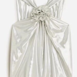 💎J.Crew Collection Rosette Silver Lamé Halter Top• NWT BV878 •Rare 2009–2011 Era